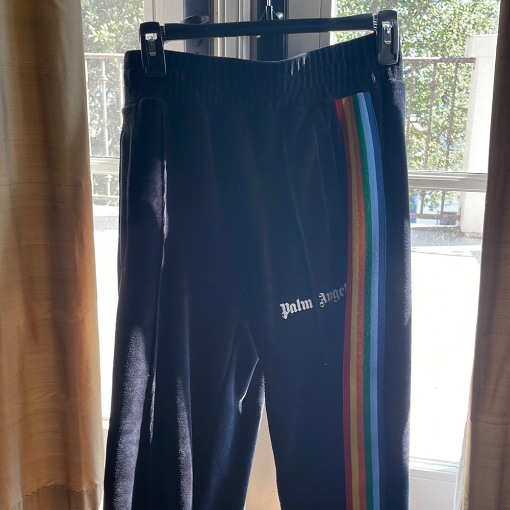 Palm Angels Black Sweatpants with Rainbow Stripes